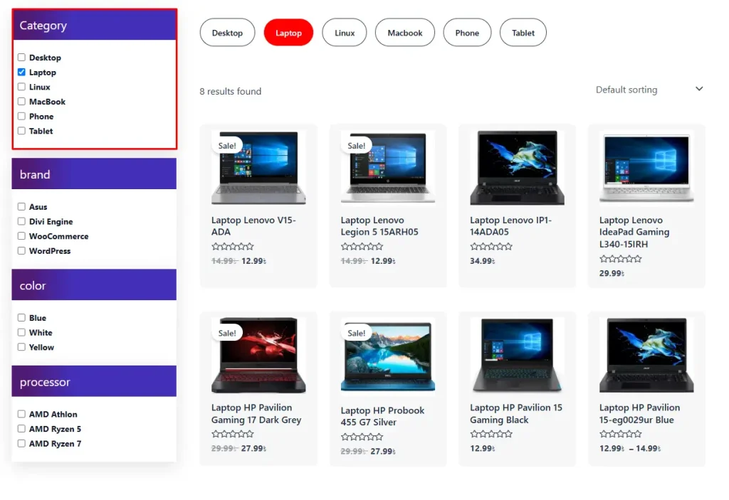 category widget in filter form