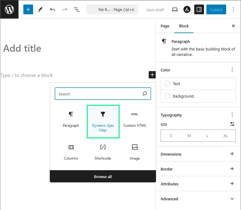 dynamic ajax filter in block editor 1