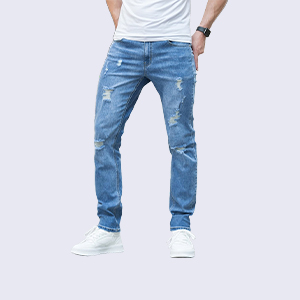 DEOTSY Print Jeans Men Ripped Skinny Jeans