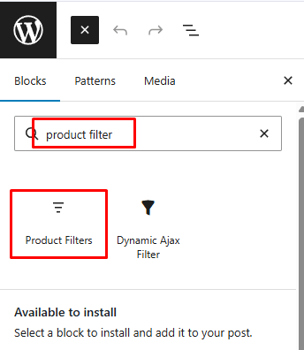 Add the Filter Products by Attribute block