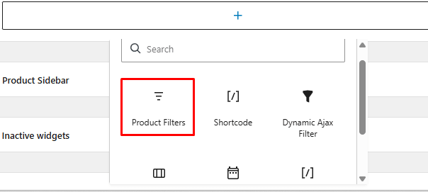 Add the Products Filter widget