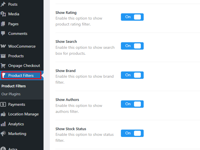 Choose Filters for the Shop Page