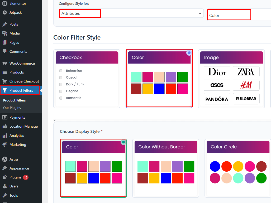 Choose the Attribute Filter Layout