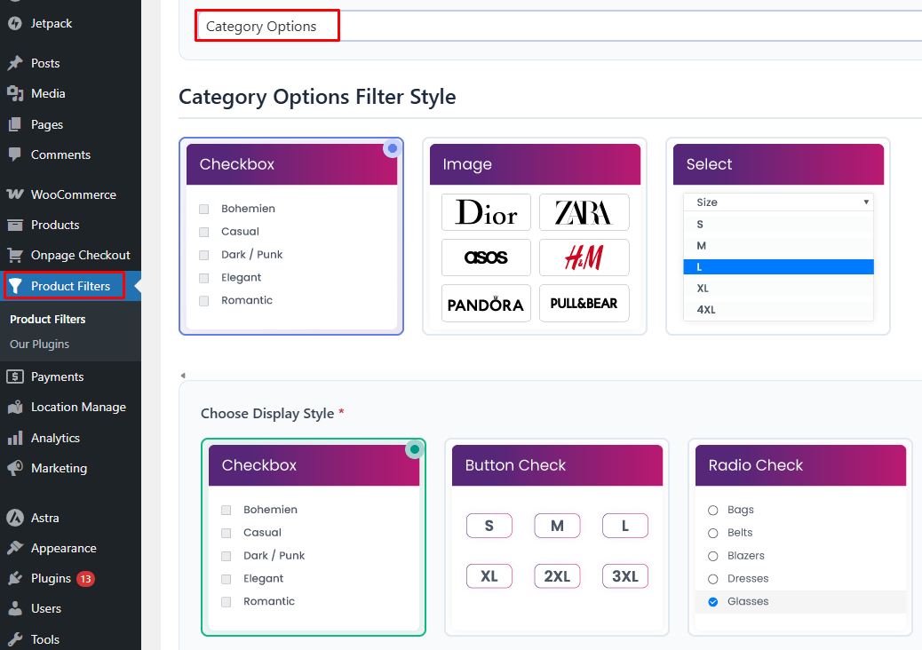 Choose the Category Filter Style