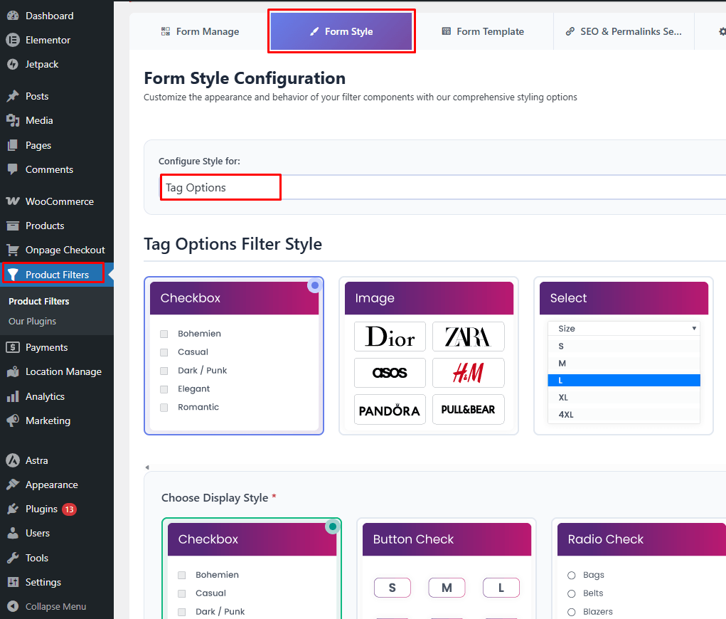 Choose the Tag Filter Style