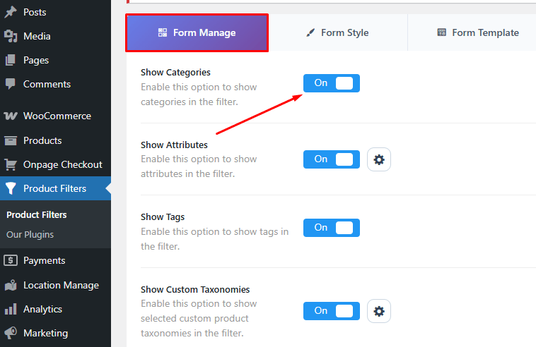 Enable the Category Filter