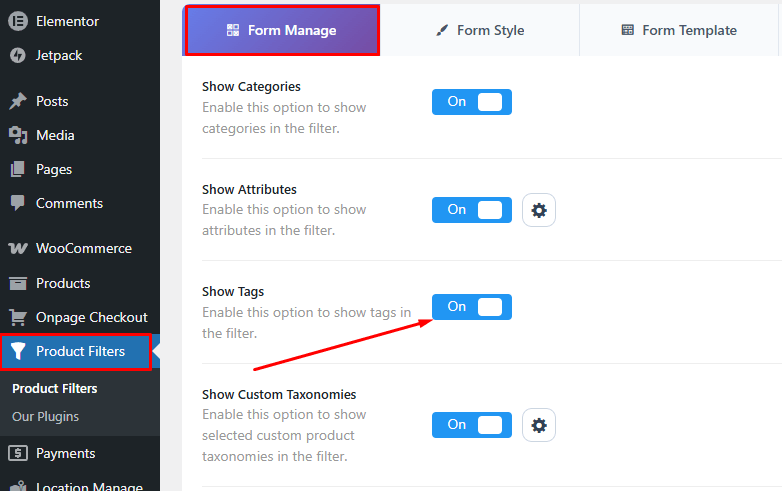 Enable the Tag Filter