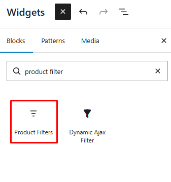 Insert product Filter Blocks