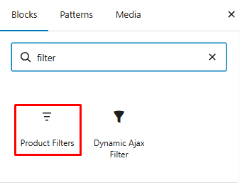 Insert the Product Filters block in the filter area