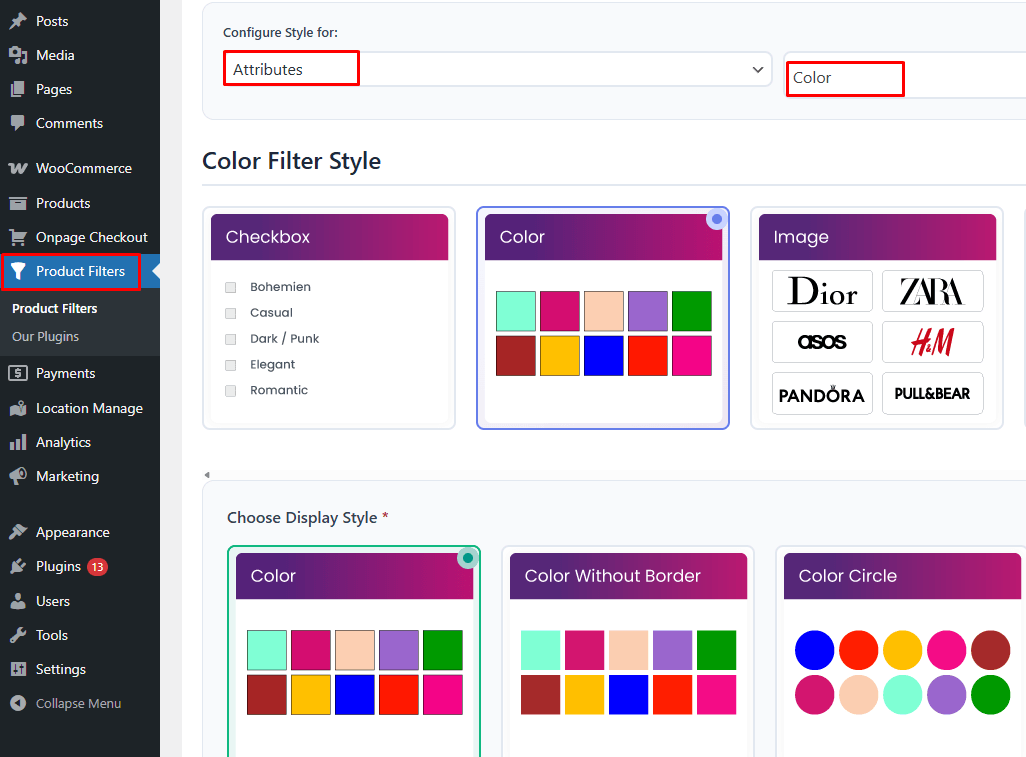 Style the Color Filter