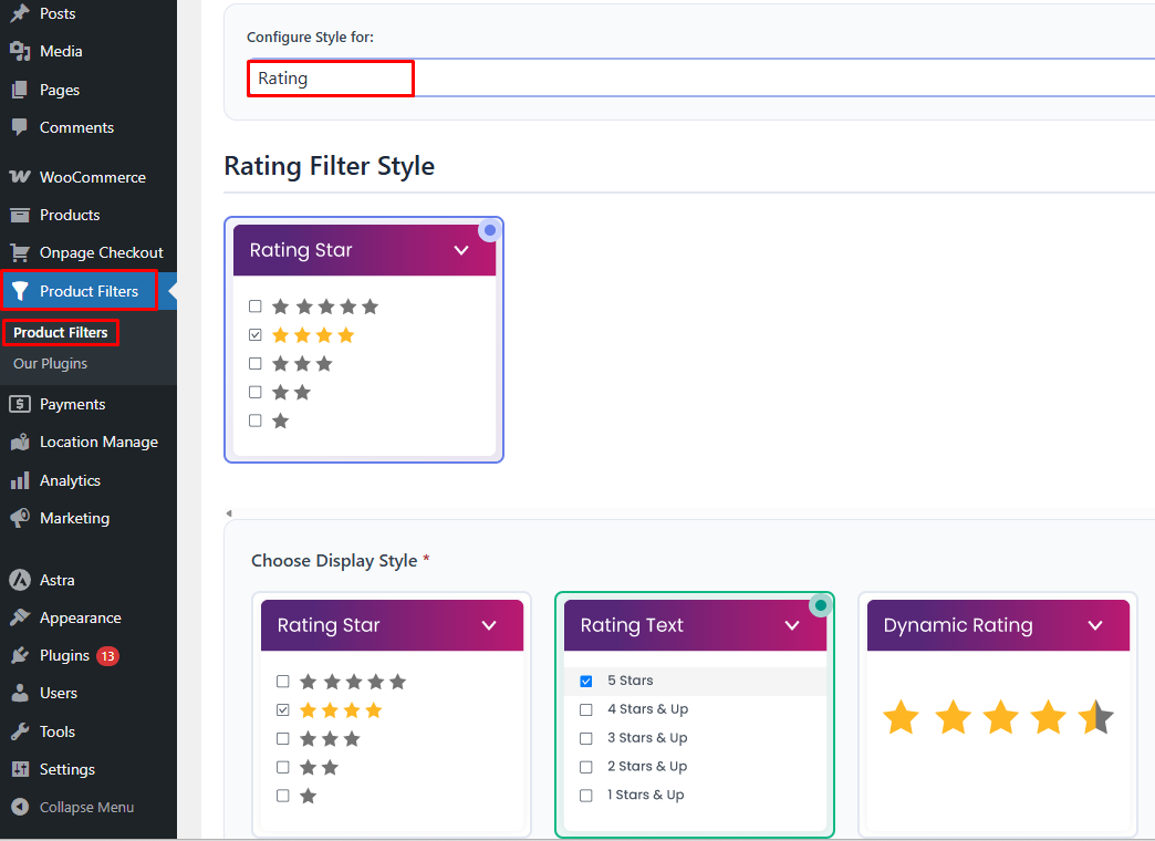Style the Rating Filter
