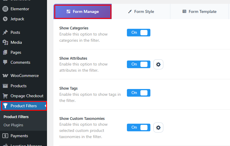 Toogle on the filter that have multi select options
