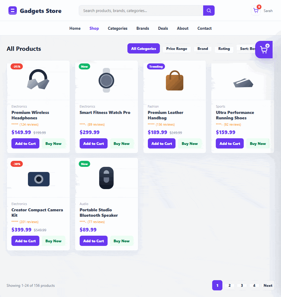 floating cart with visual editor
