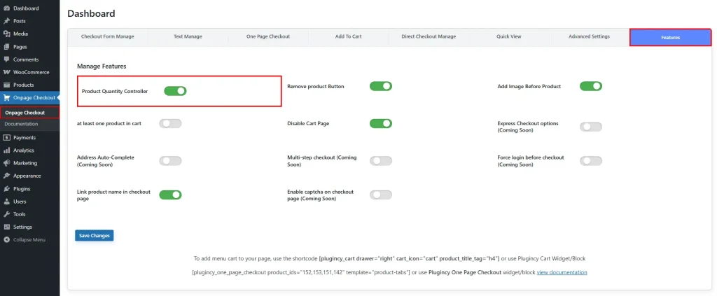 product quantity in checkout form