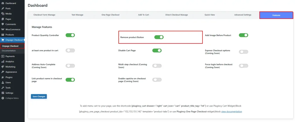 remove button in checkout form