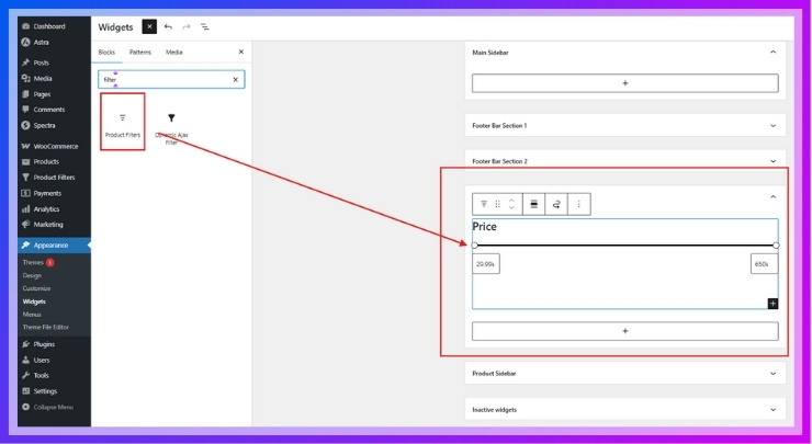 Add the Filter by Price Widget