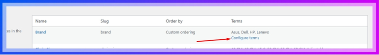 Click Configure terms next to the new attribute.