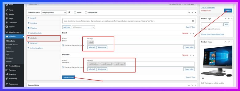 Click Save attributes, then Update or Publish the product.