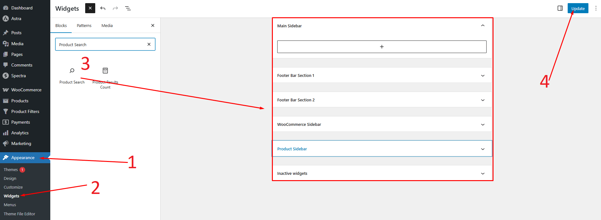 Click “Update” or “Publish” to save the changes.