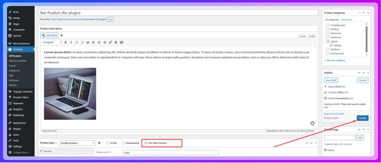 Click the One Page Checkout option to On.