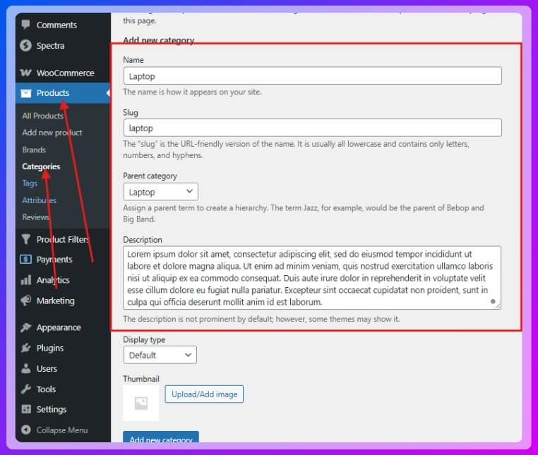 Create Categories
