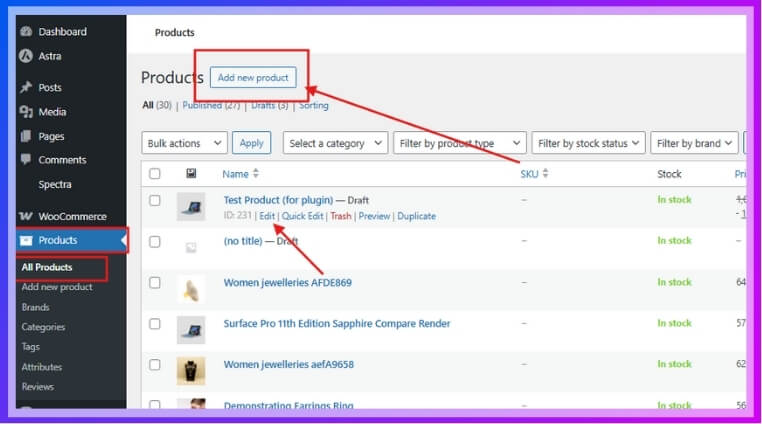 Edit a product, or you can add a new product