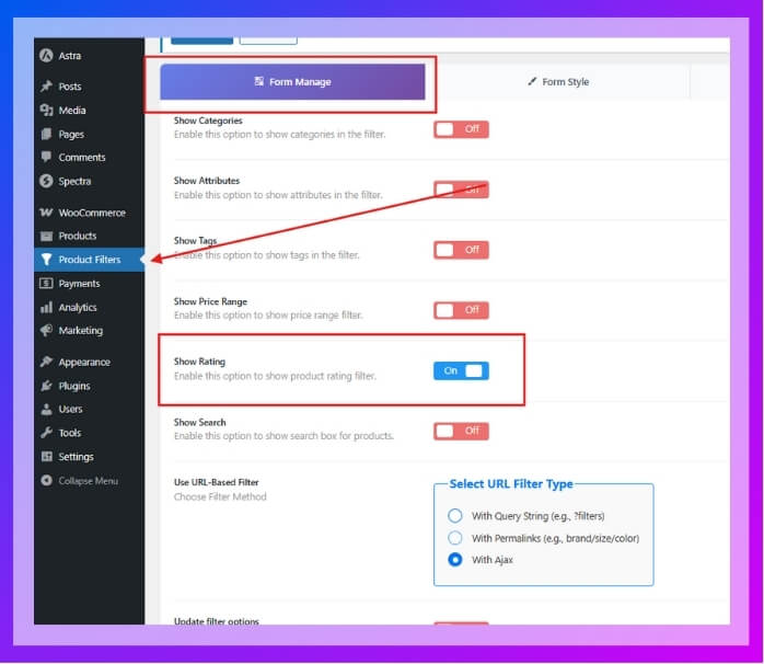 Enable Rating Filter in Form Manage