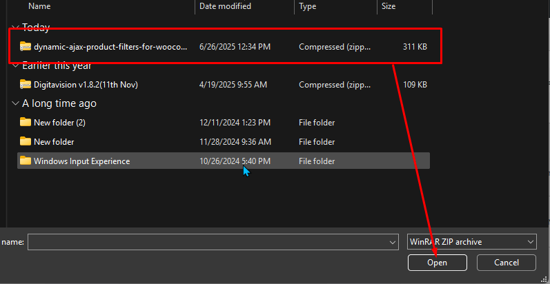 Hit Choose File and select the plugin ZIP file you received after purchase