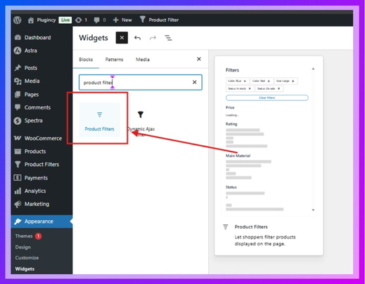 Look for the Product Filter widget.