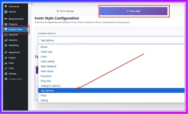 Choose Tags from the dropdown