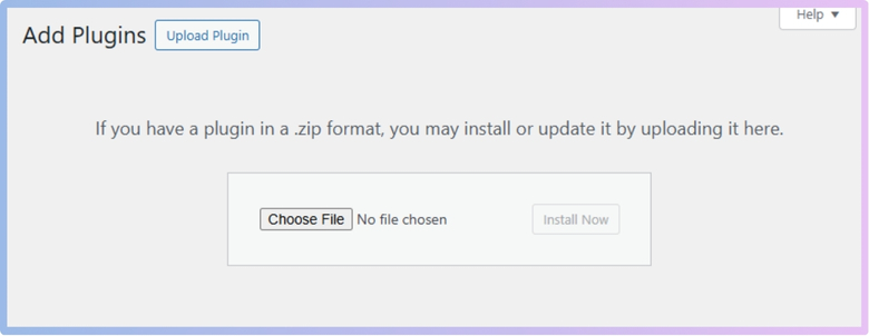 Click Upload Plugin, select the downloaded ZIP file, and click Install Now