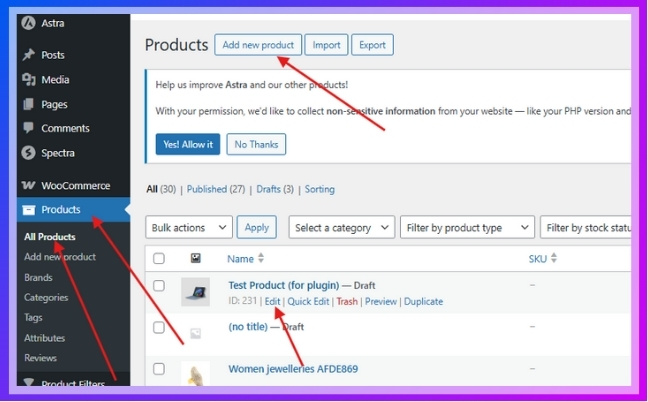 Click to edit a product or add a new one