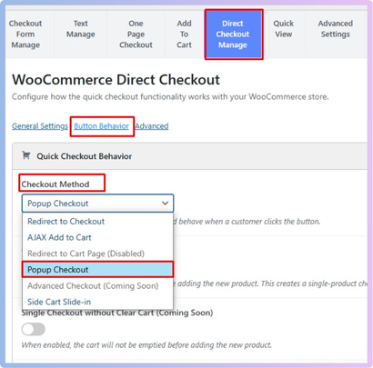 Configure Popup Checkout