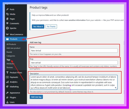 Create a Product Tag First