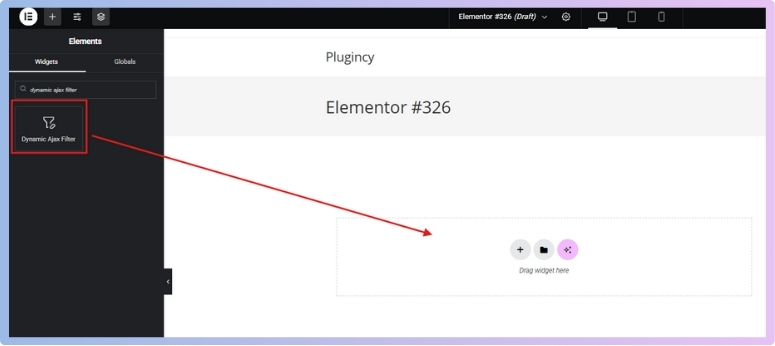 Drag and drop the widget into desired section