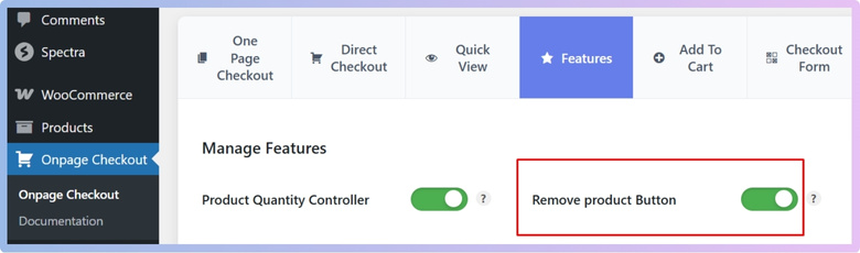 Enable the Remove Product Button option.