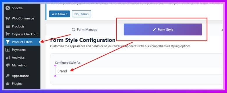 Filter Form Style Settings