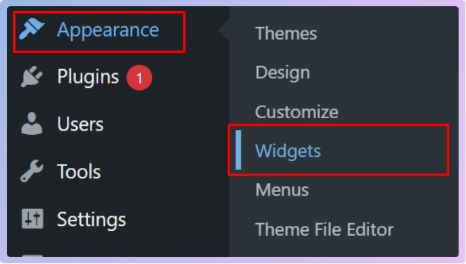 Go to Appearance Widgets