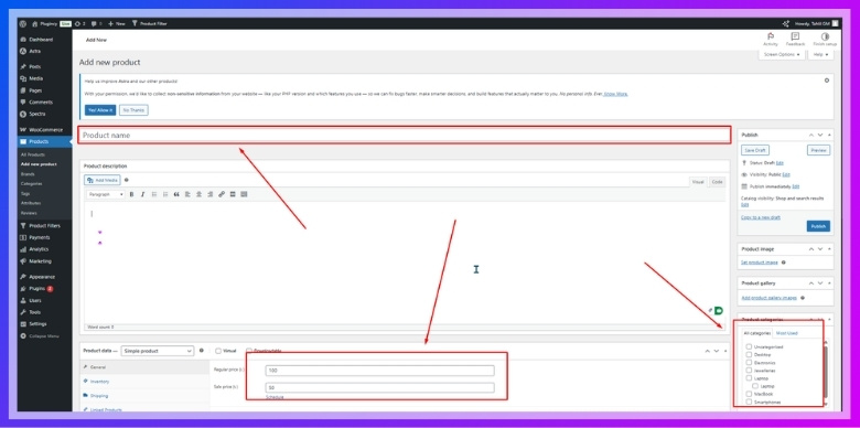 Inside the Product data section, add a value in the Regular price field.
