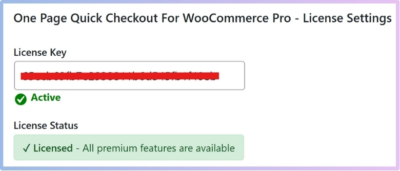 Navigate to Onpage Checkout Plugin License Enter your license key to unlock PRO features