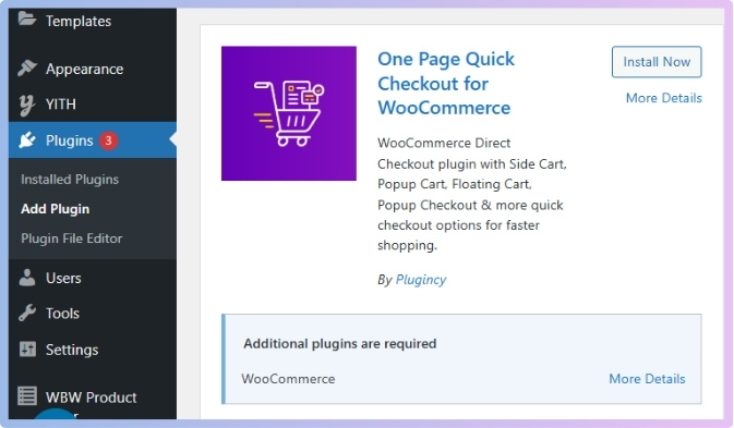 One Page Quick Checkout for WooCommerce for Free Version Install.