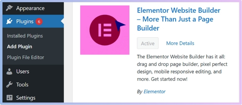 Search for Elementor Website Builder