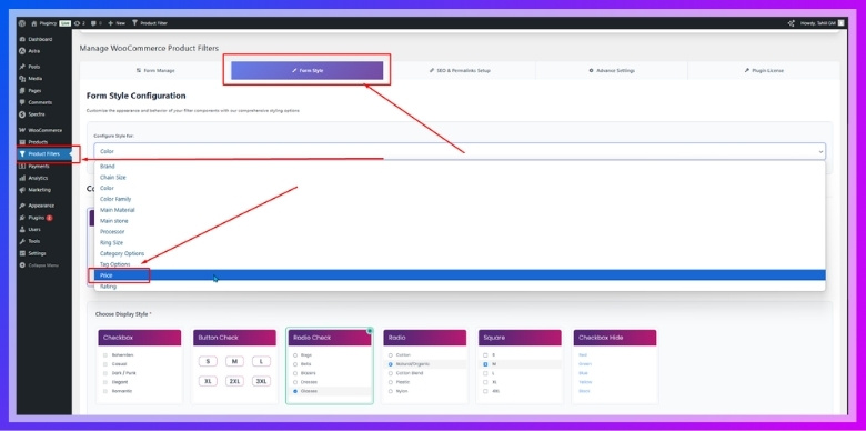 Select Price from the dropdown list of filter attributes.