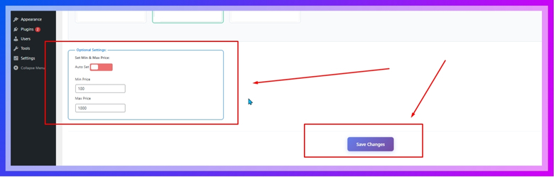 Set Min Price and Max Price to define a range, and Click Save to apply changes