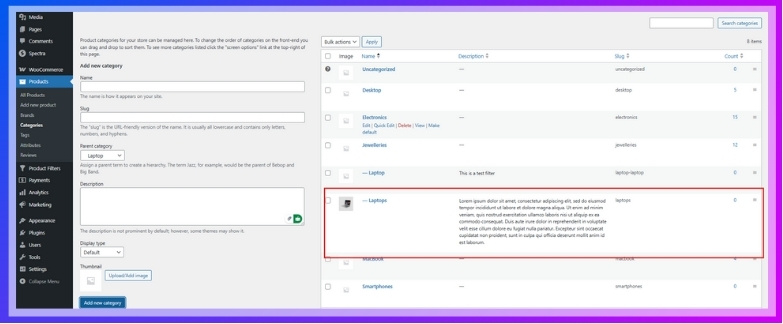 The category will appear in the list on the right side of the page