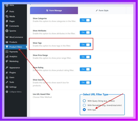 Turn it on so users can see tags in the filter widget