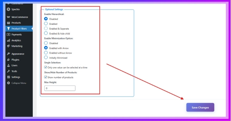 Use Hierarchical Category Display and Save your Settings
