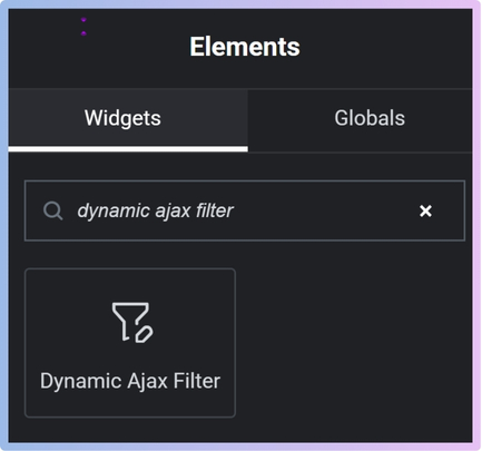 go to the widget panel on the left, search for Dynamic Ajax Filter