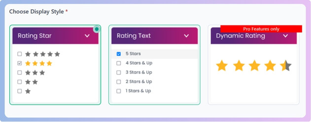 rating attribute customizaton option