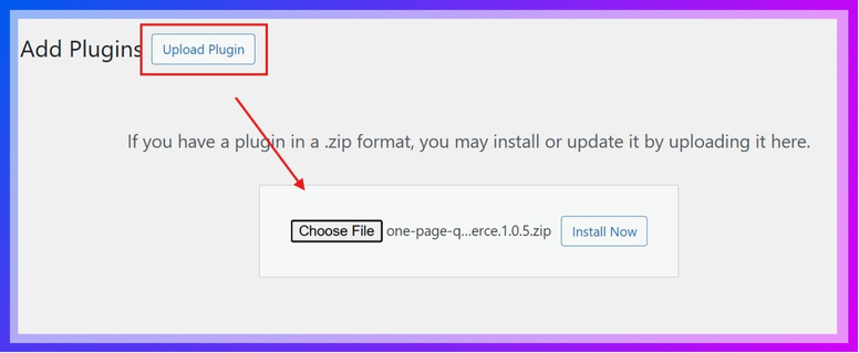 Click Upload Plugin, select the ZIP file, and click Install Now